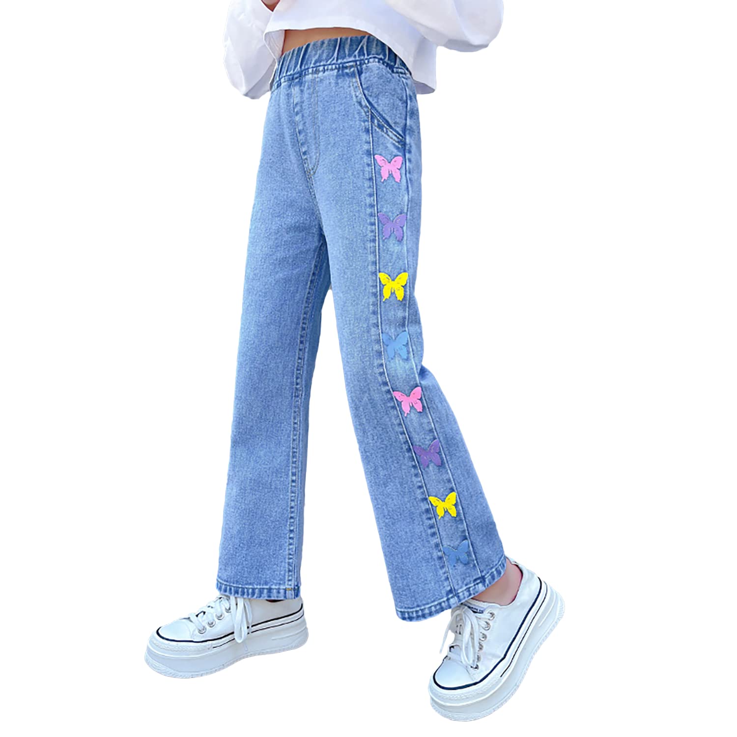 Rolanko Jeans Bambino, Pantaloni Denim Blu Dritto Fori Vintage per Bambini