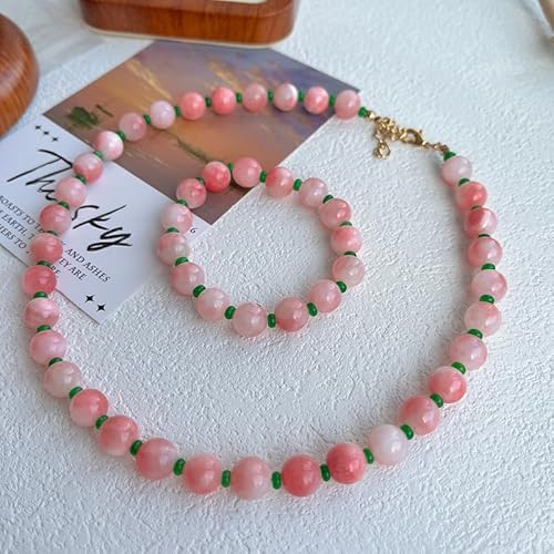ZYLLCHEN Conjunto de joias femininas retrô com pedra natural de flor de pêssego com espaçador de ága