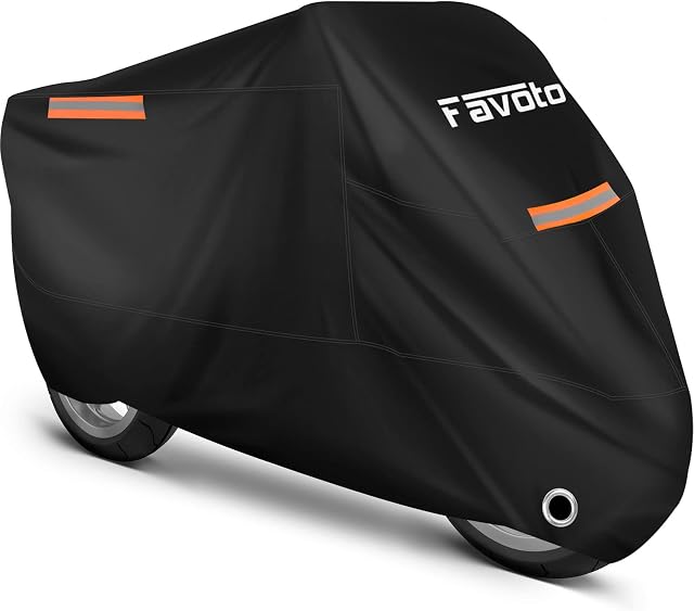 Favoto Waterproof Motorcycle Cover XXL Motorbike Cover 245cm long UV Scratch Bird Droppings Heat-Resistant Outdoor Protection Black 96.5x41x50 inch