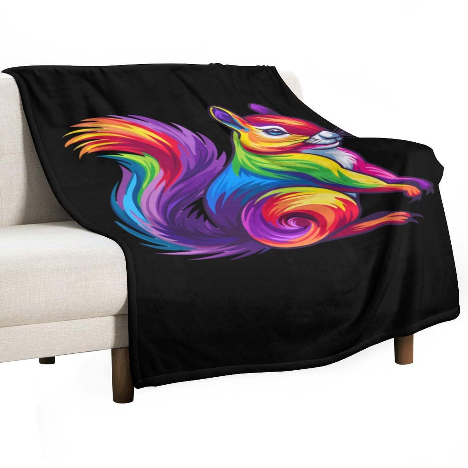 Cgsbngha Style Cute Rainbow Squirrel Flannel Fleece Blanket Lightweight Soft Throw Blankets For Sofa Couch Bed Chair