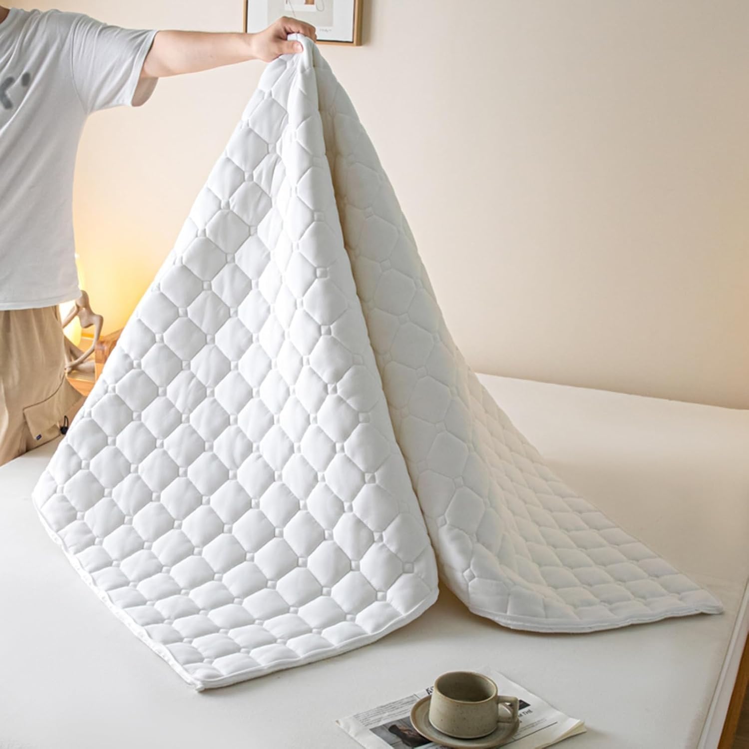 Fundas Colchon Acolchado Protector Colchón 150x200 135x190 105x190 180x200 con Cremallera Personalizable Transpirable Cubrecolchón Lavable(Blanco,160x200x20cm)