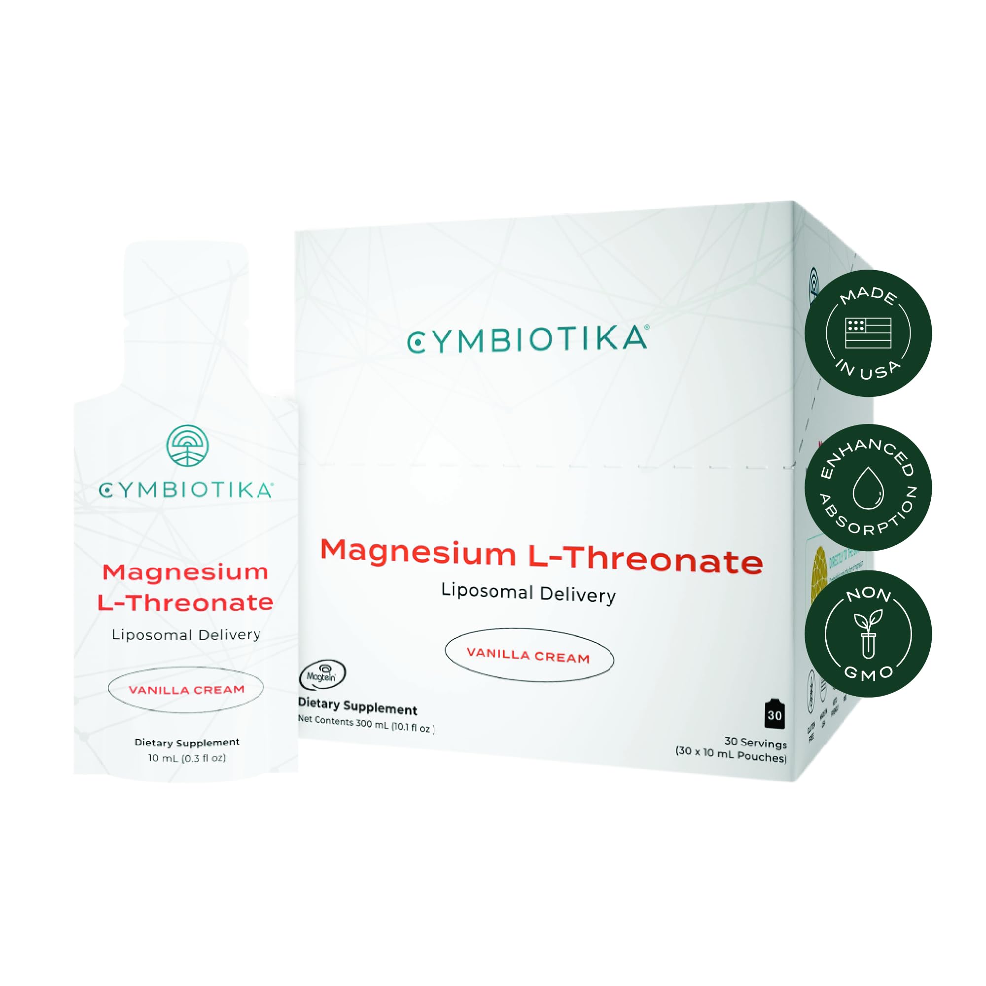 CYMBIOTIKA Liposomal Magnesium L-Threonate 1300 mg – High-Absorption Magnesium for Brain Health, Memory, Focus & Stress Support – Promotes Mental Clarity and Mood Balance, Made in USA, 1 Month Supply