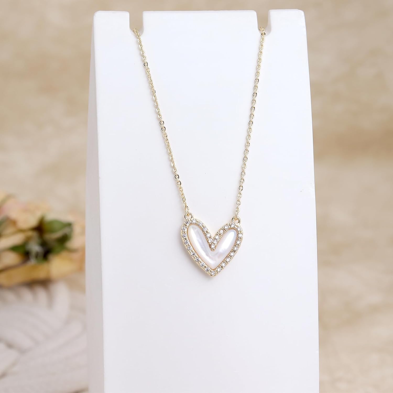 Sonateomber Gold Silver Heart Pendant Necklace for Women, Dainty Cute CZ Rhinestone Pearl Love Dangle Adjustable Chain Choker Necklaces Wedding Prom Accessories Fashion Jewelry Gift - Image 4