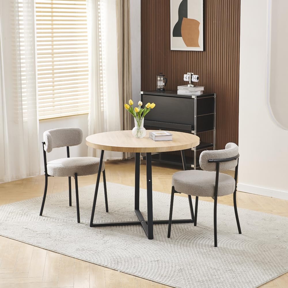 Pantanal 95cm Round Glass Dining Table and Grey Velvet Chairs Set of 2, Modern 3 Pieces Kitchen Table with 2 Round Chairs for Dinette Restaurant Small Space — image 1