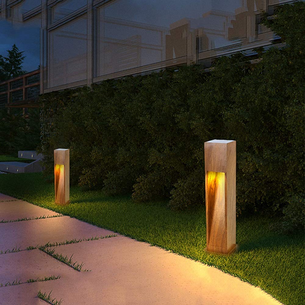 Lampa zewnętrzna, 75 cm, stal nierdzewna, lampion trawnikowy, kreatywny rysunek słojów drewna, ciepłe światło LED, europejskie oświetlenie dziedzińca, pasuje do stylu vintage