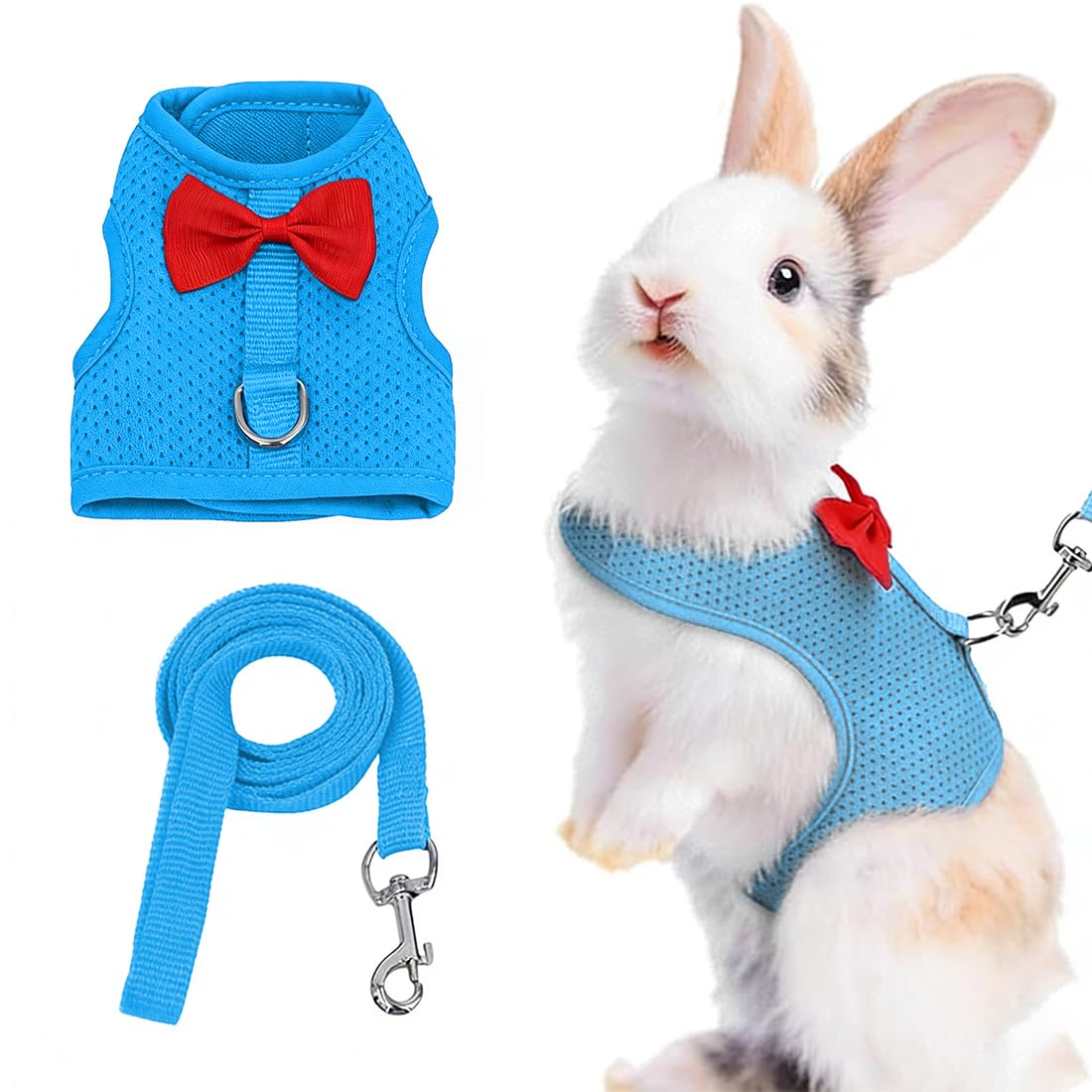 WUYJI Arneses para animales pequeños, Correa para conejos en miniatura (1 pieza, con correa ajustable y correa para animales pequeños, azul)