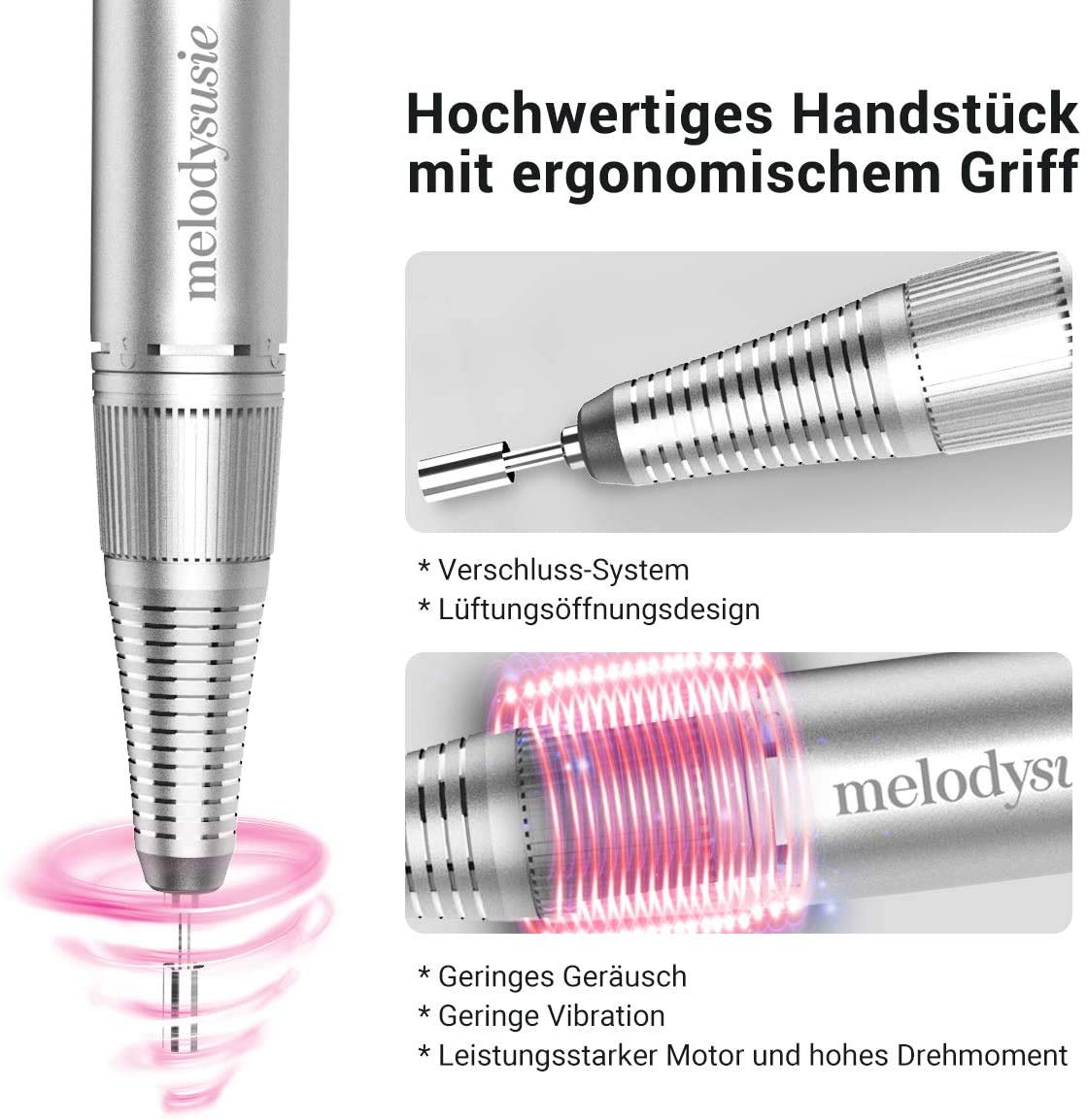 MelodySusie SC320D Professioneller Nagelfräser, 30.000 U/min, Wiederaufladbare Elektrische Nagelfeile mit LCD-Anzeige, Drehzahlregelbar, für Acryl- & Gelnägel, für Salon
