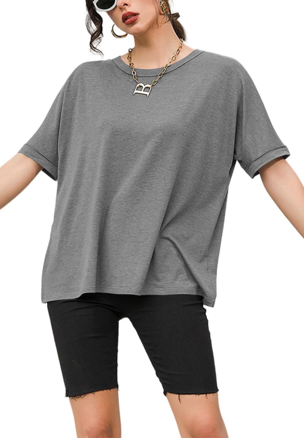 Suncife Damen-T-Shirt, übergroß, lockere Passform, Sommer, kurzärmelig, Oversize-T-Shirt