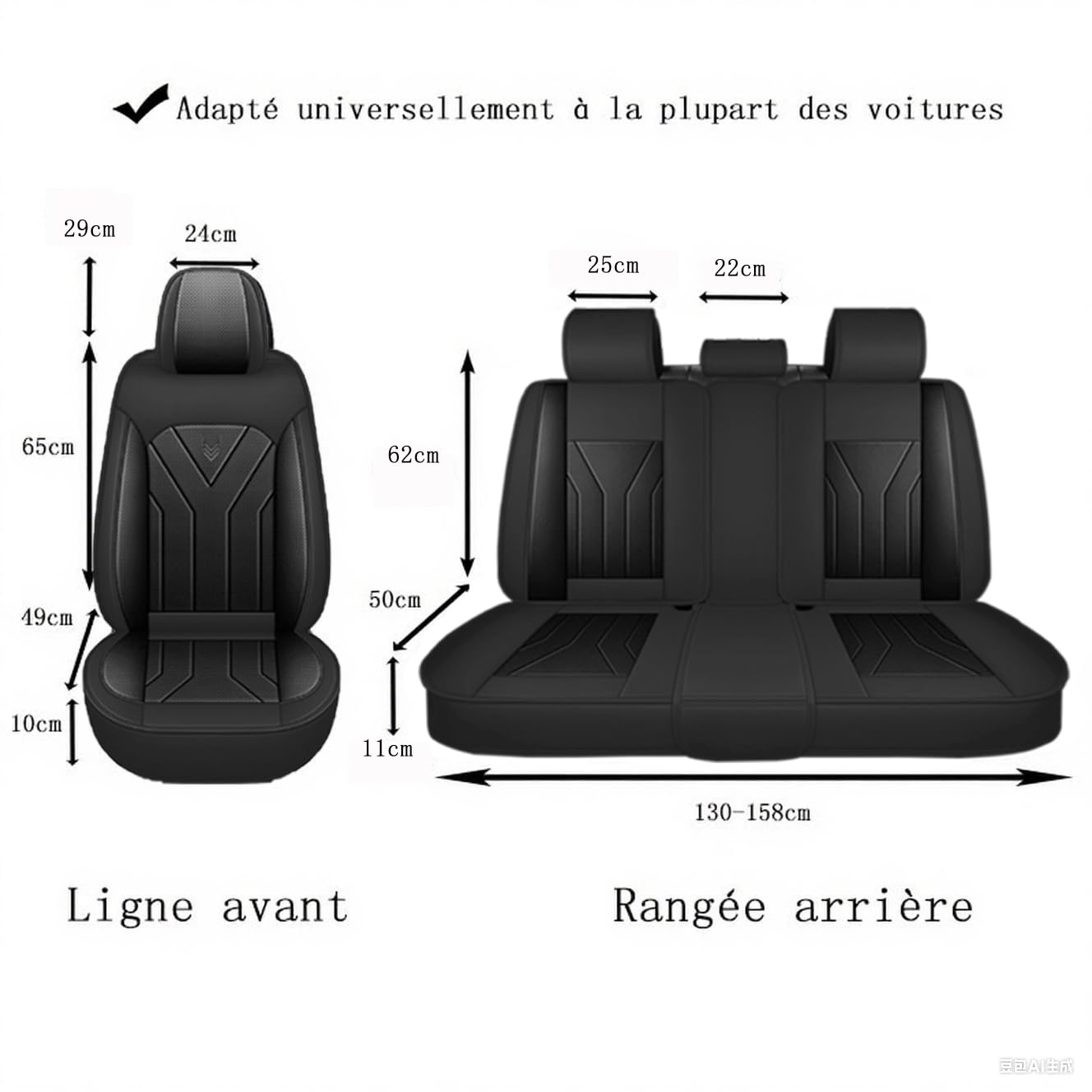 Lot Complet de 5 Housses de Siège Auto en Imperméable pour Toyota Auris Avensis Camry Corolla Highlander Hilux Land Cruiser Prius RAV 4 Urban Cruiser Verso Yaris (Noir)