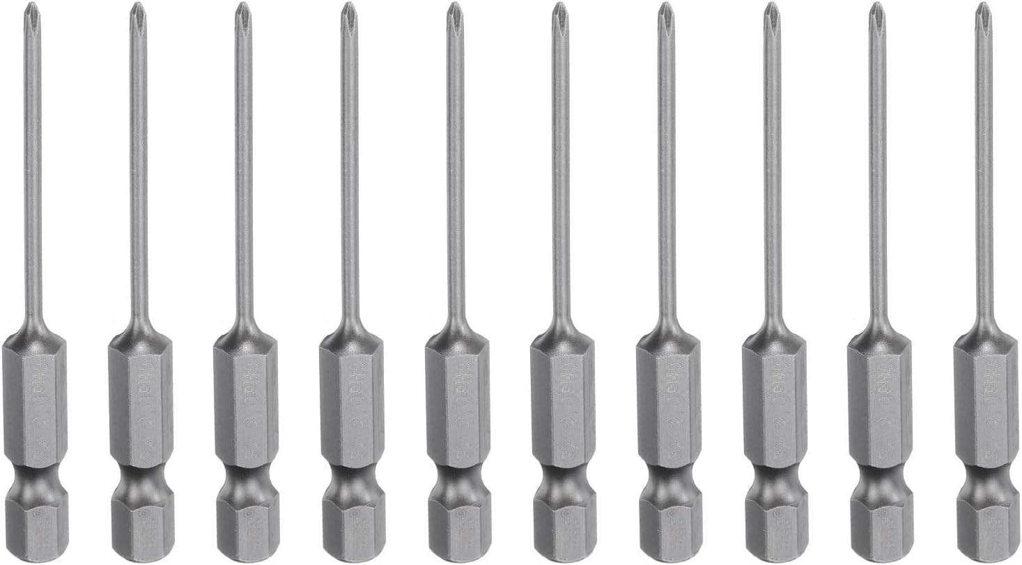 HARFINGTON 10pcs #0 Phillips Screwdriver Bit PH0 1/4" Hex Shank 2.56" (65mm) Long Magnetic S2 Steel Industrial Grade Screw Driver Bit Cross Head Electric Drill Bits 0.079" (2mm) Rod