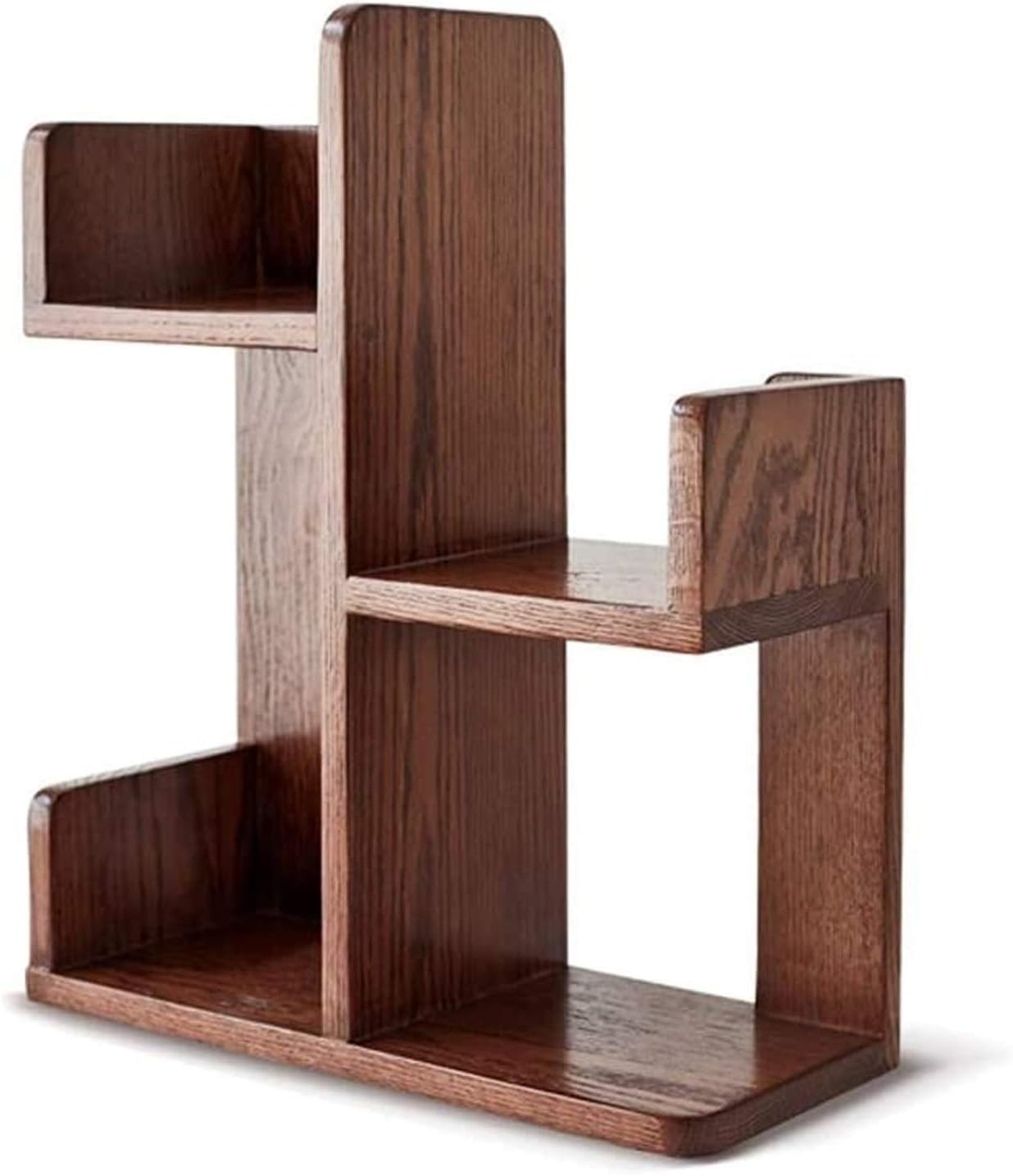 Standing Bookcase Natural Solid Wood Desktop Bookshelf Walnut Color Desktop Bookcase Desktop Organizer for Office Home Tabletop Desktop Book Stand-image-34