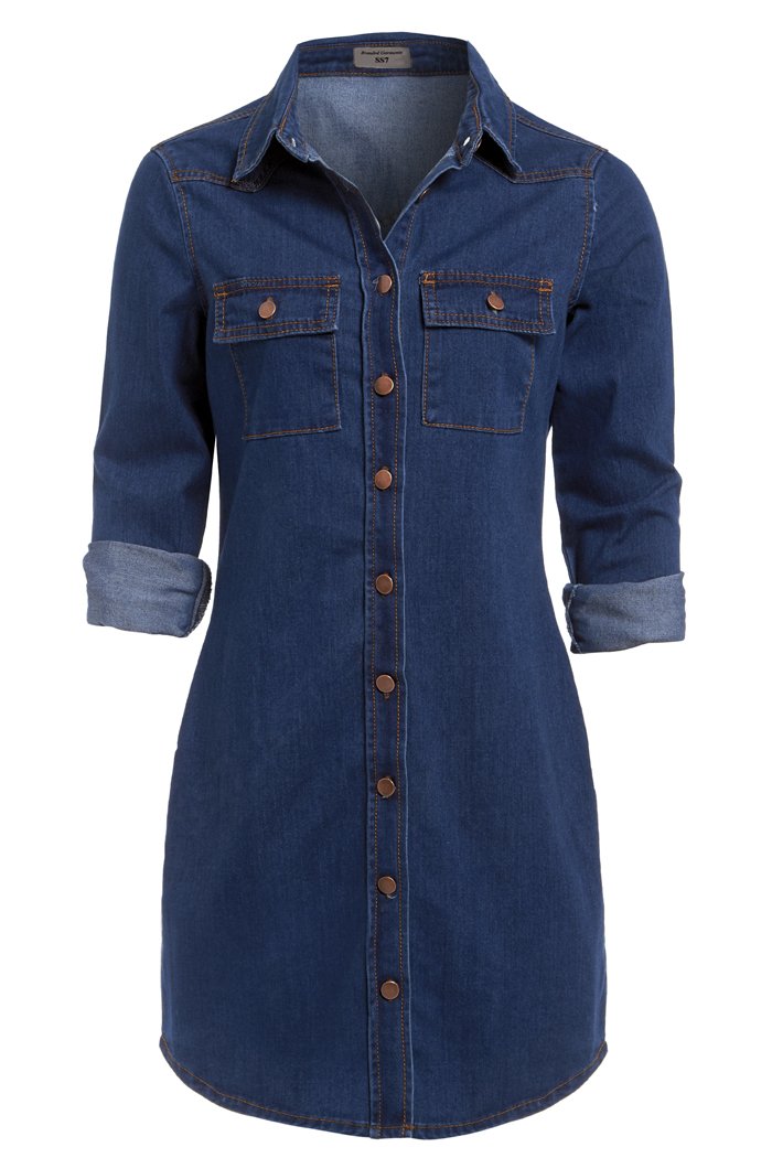 New Vintage Denim Blue Shirt Dress Sizes 6-16