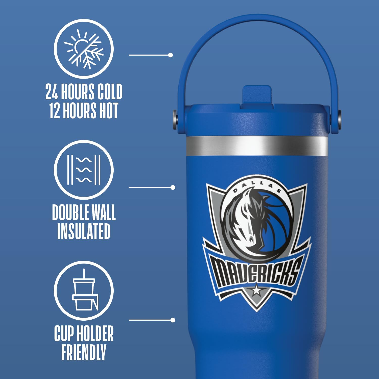 Hydrapeak x NBA Officially Licensed Dallas Mavericks 32oz Nomad Stainless Steel Tumbler with Handle and Straw Lid, Leakproof Water Bottle in Limited Edition Collector's Gift Box - Image 5