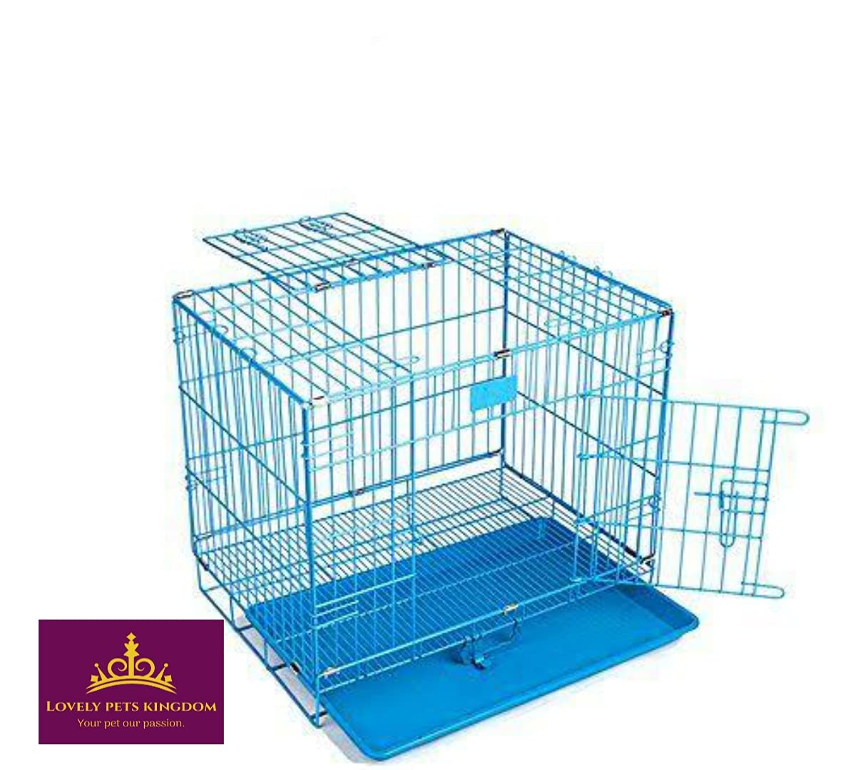 Lovely PET'S KINDOM-Double Door Folding Metal cage with Removable Tray and paw Protector for Dogs,Cats and Rabbits (24 inch Blue) 1