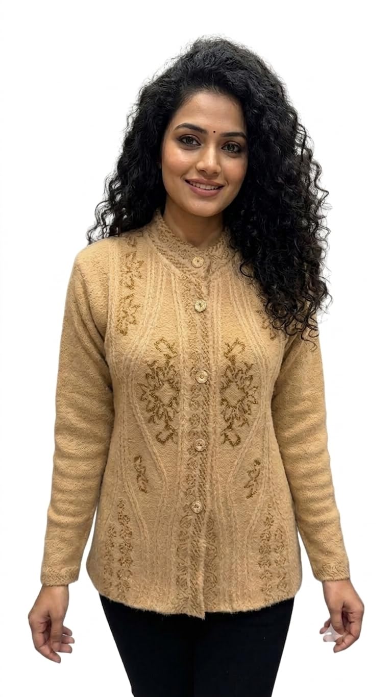 Ladies Cardigan, Beige, Floral Design, Button-Front-picture-31