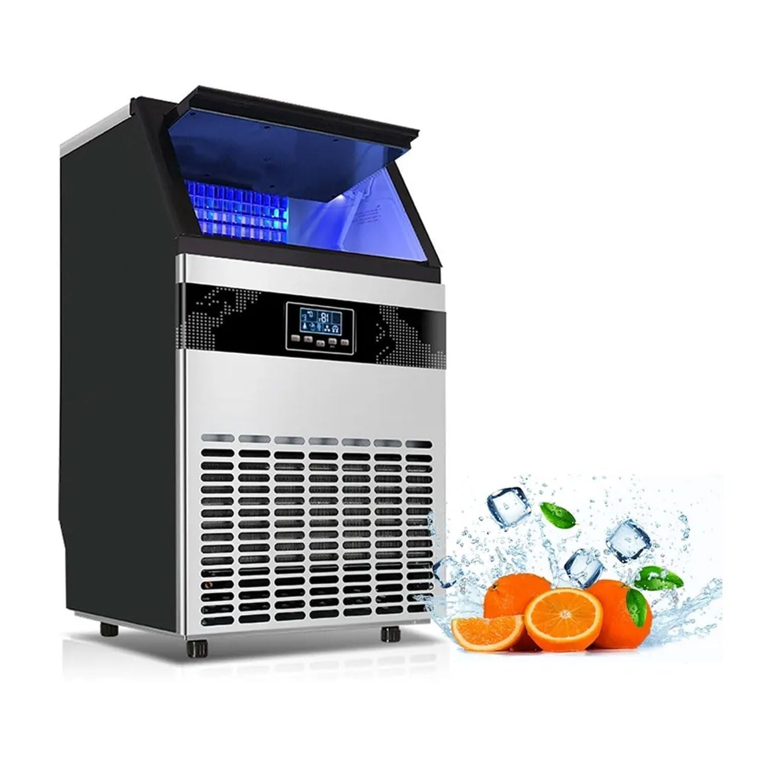 Ice Machine, 220lbs/day Floor Mounted Electric Ice Maker, 78 Ice Cubes In10-20min, LED Digital Display Ice Cube Maker with 33lbs Storage Capacity for Office, Restaurant