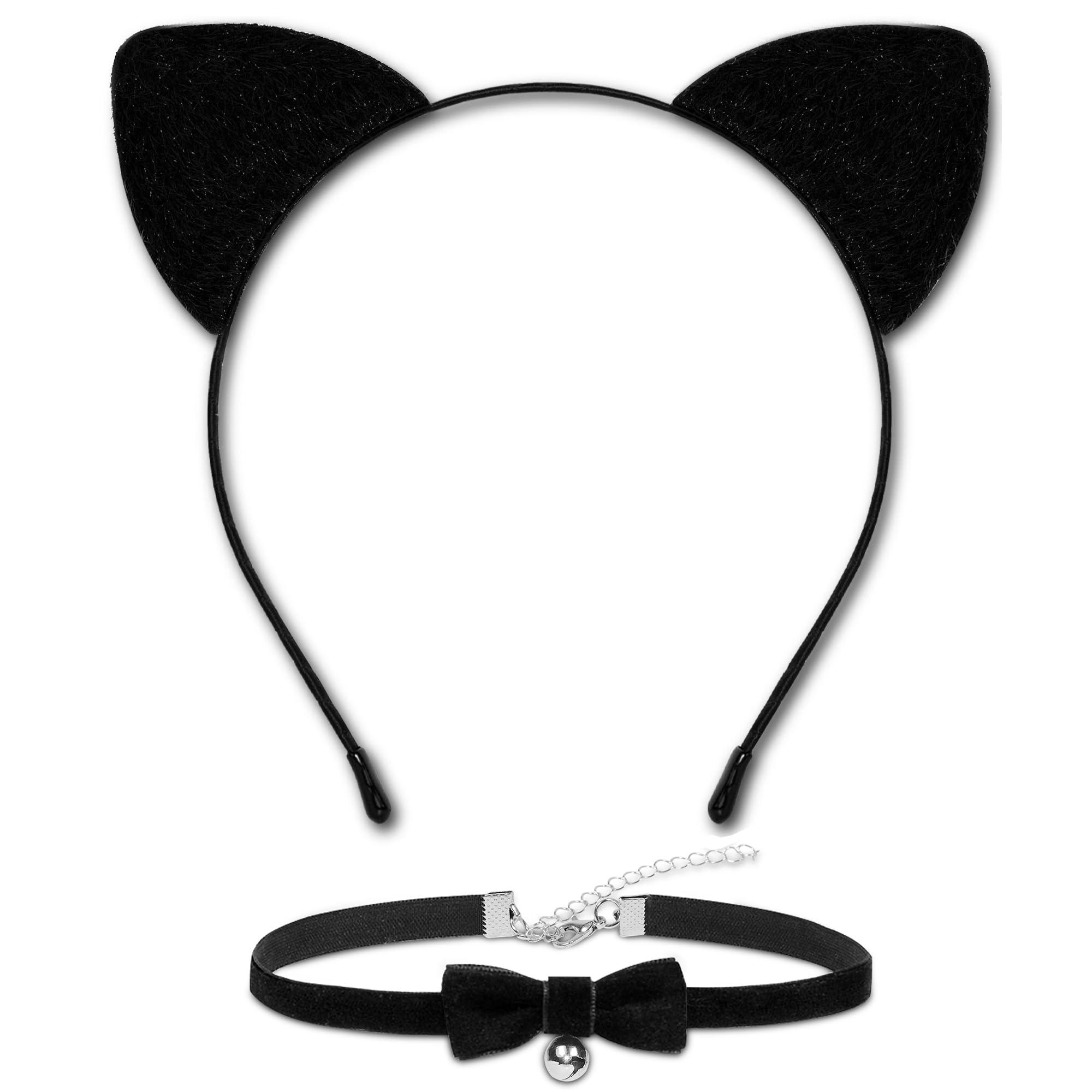 Black Cat Ears Headband with Bell Collar Set, Black Cat Costumes for Women, Cat Costume Accessories Halloween Cosplay Party Costumes for Adults Women