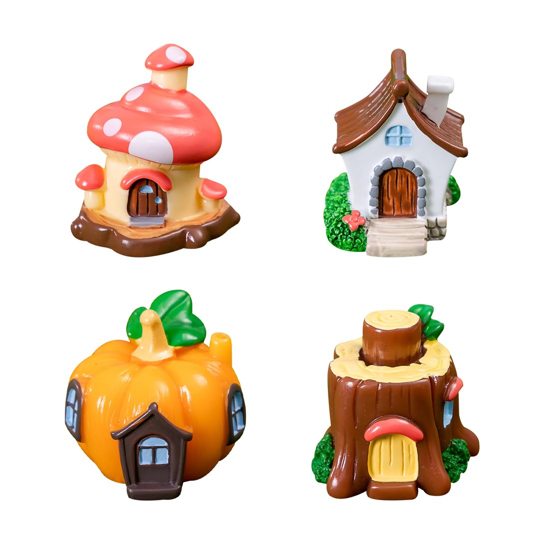 Koonafy 4 PCS Mini Miniature Fairy Houses, Little House Figurine