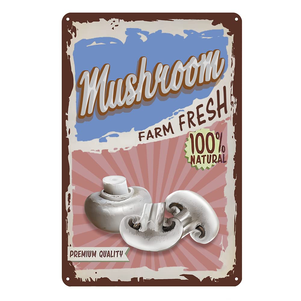 SMAZDFXX Vintage Vegetable Mushroom Tin Signs Kitchen Metal Signs Garden Wall Decor Farm Fresh Wall Signs 12"x16"