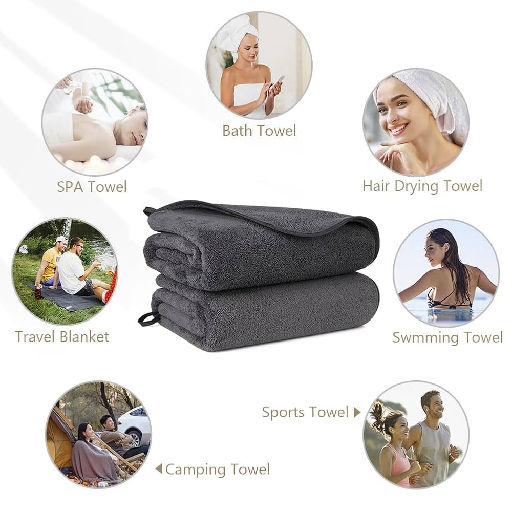 Jessy Home 2 Pack Dark Gray Hand Towel Set 16"x31" Soft Highly Absorbent Quick Dry Bathroom Towels 600 Gsm Microfiber Plush Towels