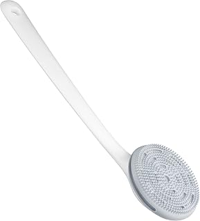 Back Scrubber For Shower,Back Shower Brush, Body Scrubber, Back Brush Long Handle For Shower, 2 Sponges, BPA-Free, Silicone Bristles, Rich Foam, Deep Cleaning(Light Gray)