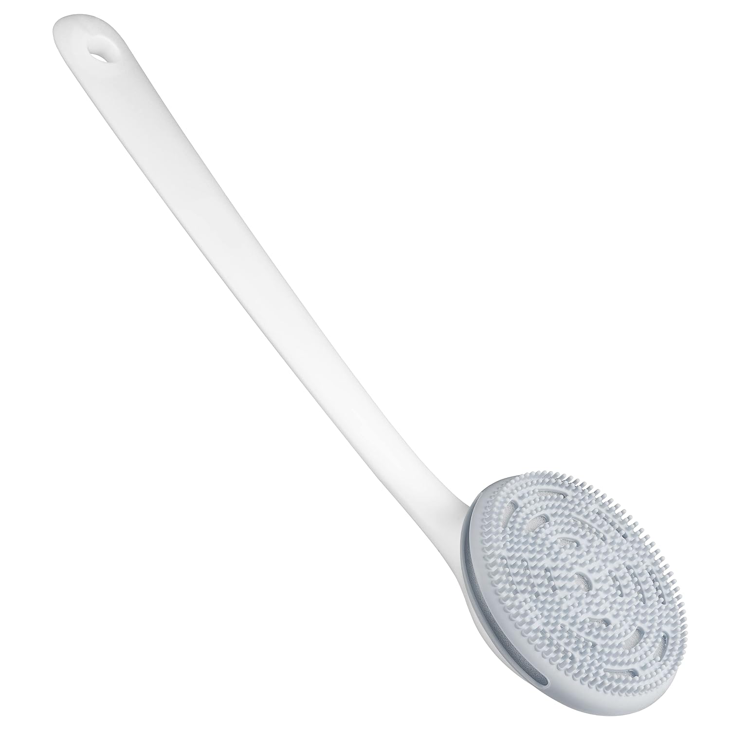 Back Scrubber for Shower,Back Shower Brush, Body Scrubber, Back Brush Long Handle for Shower, 2 Sponges, BPA-Free, Silicone Bristles, Rich Foam, Deep Cleaning(Light Gray)