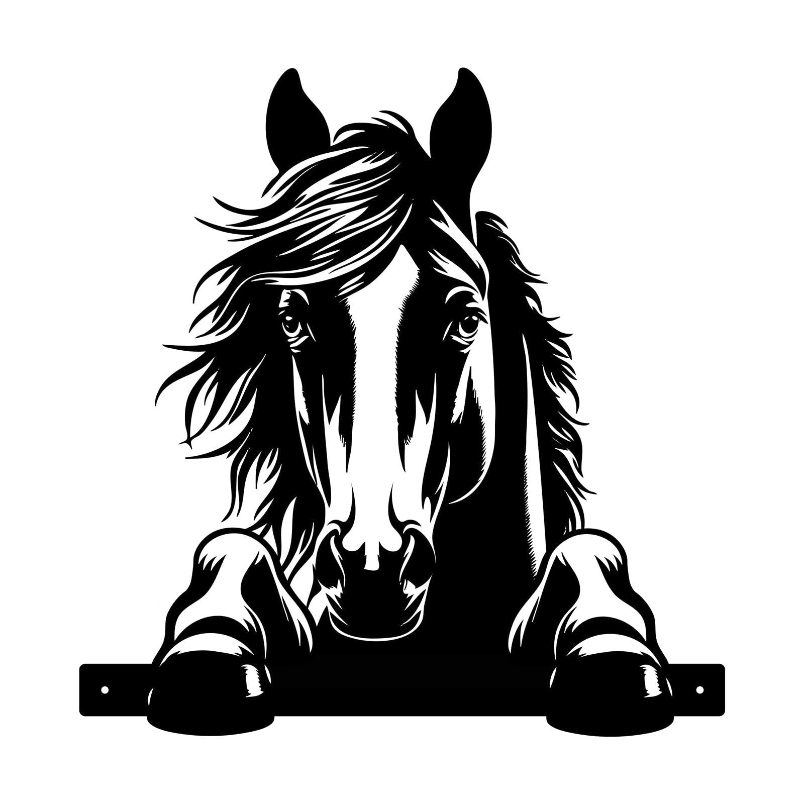 Primus Home & Garden Black Primus Peeking Farmyard Horse Metal Silhouette Garden Fence Topper Decoration