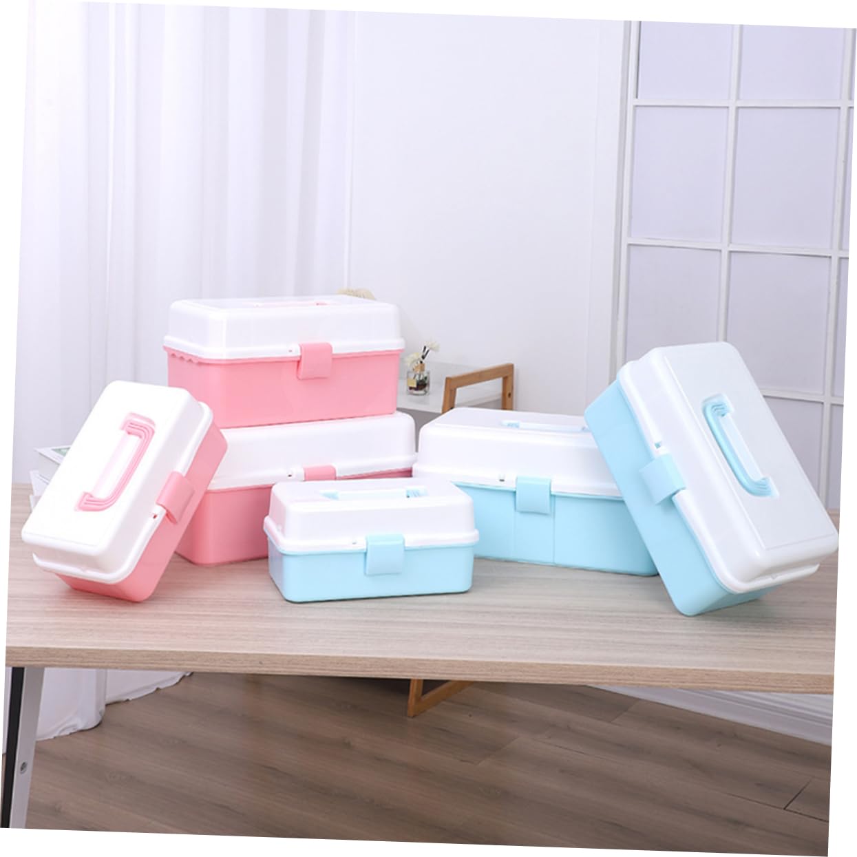 MAGICLULU Mehrschichtige Aufbewahrungsbox für Schreibwaren, Rosa, Pp | Dreistufige Trennstruktur, für Beauty Zubehör und Stickzubehör, Tragbare Ausführung für Camping und Umzug