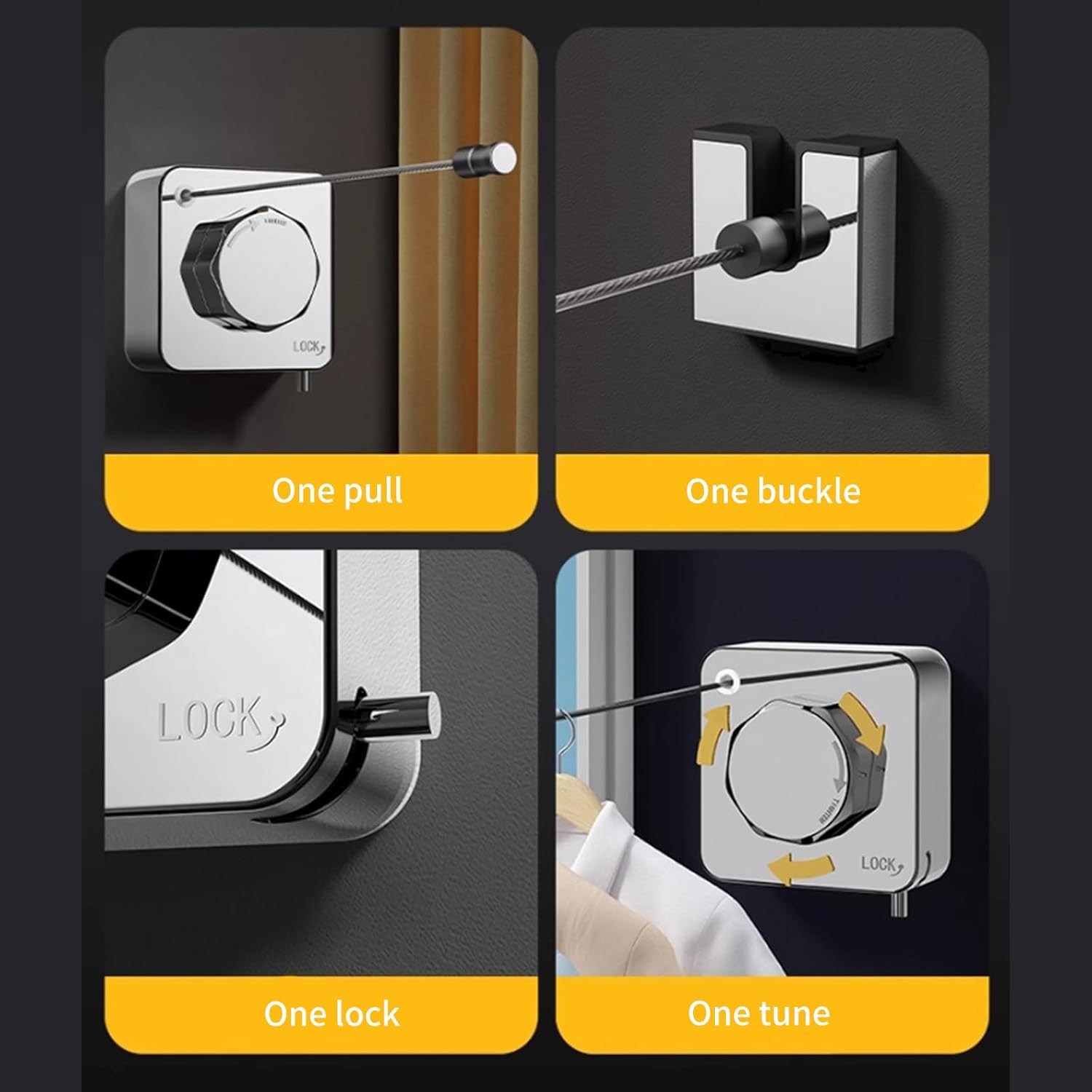 Adjustable Retractable Clothesline Stainless Steel Indoor Drying Rope for Bathroom Balcony Windproof Laundry Line Stainless Steel Retracting Drying Clothes Line