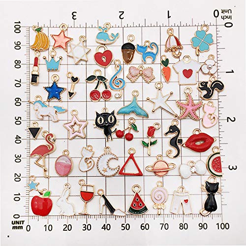 Bearals 100 Pieces Assorted Gold Plated Enamel Pendants, Necklace Bracelet Charms for DIY Jewelry Making and Crafting
