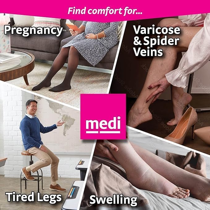 Miniatura 2 de mediven Comodidad para mujer, 20-30 mmHg, circulación de pierna con punta cerrada, medias de compresión altas hasta la rodilla para mujer, medias de