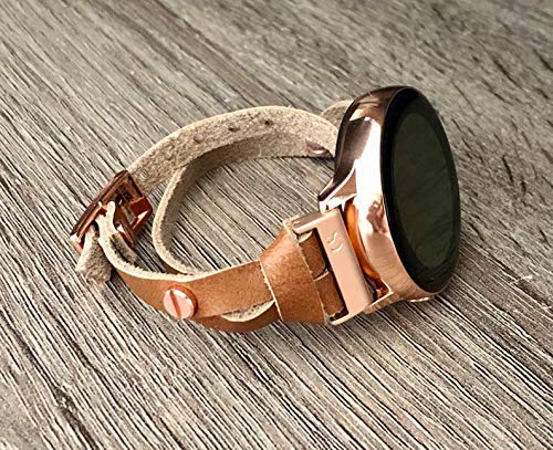 Miniatura 9 de Light Brown Leather Rose Gold Jewelry Band for Samsung Galaxy Watch 42mm Handmade Double Tour Wrap Thin Strap Bracelet Women Fashion Adjustable Size