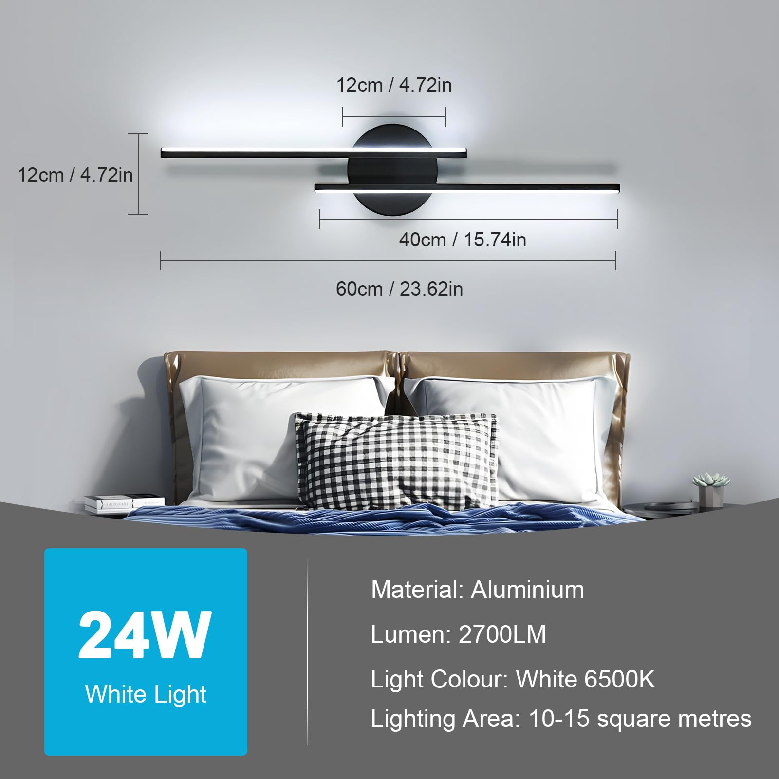 Mckalen LED Wall Light Indoor 60CM, 24W 2700LM Sconce Lights Led Long - Image 4