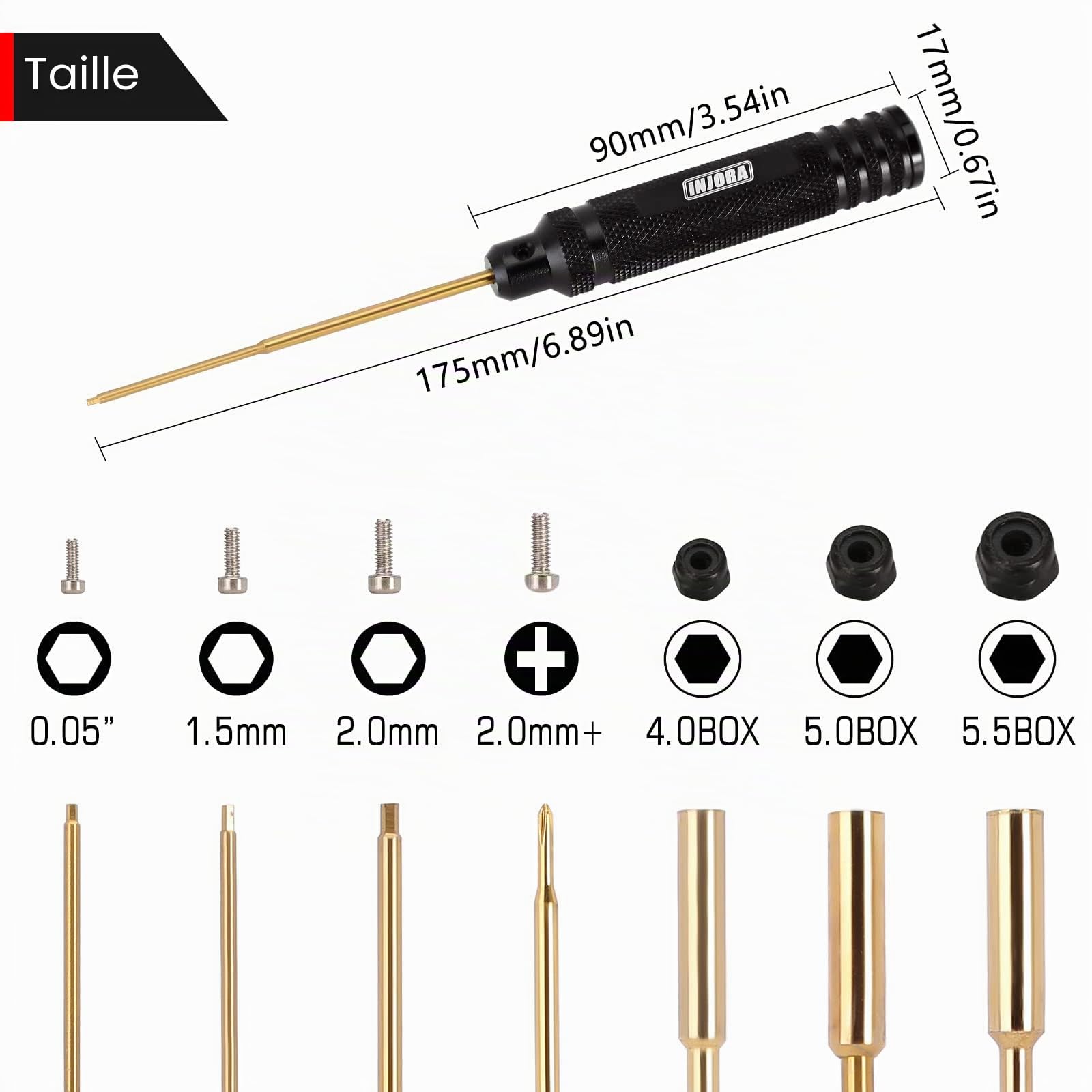 INJORA 7PCS HSS Hexagone Tournevis Noix Hexagonale Clé à Conducteur Kit D’Outils RC pour 1/18 1/24 RC Mini Crawler Voiture SCX24 TRX4M FCX24