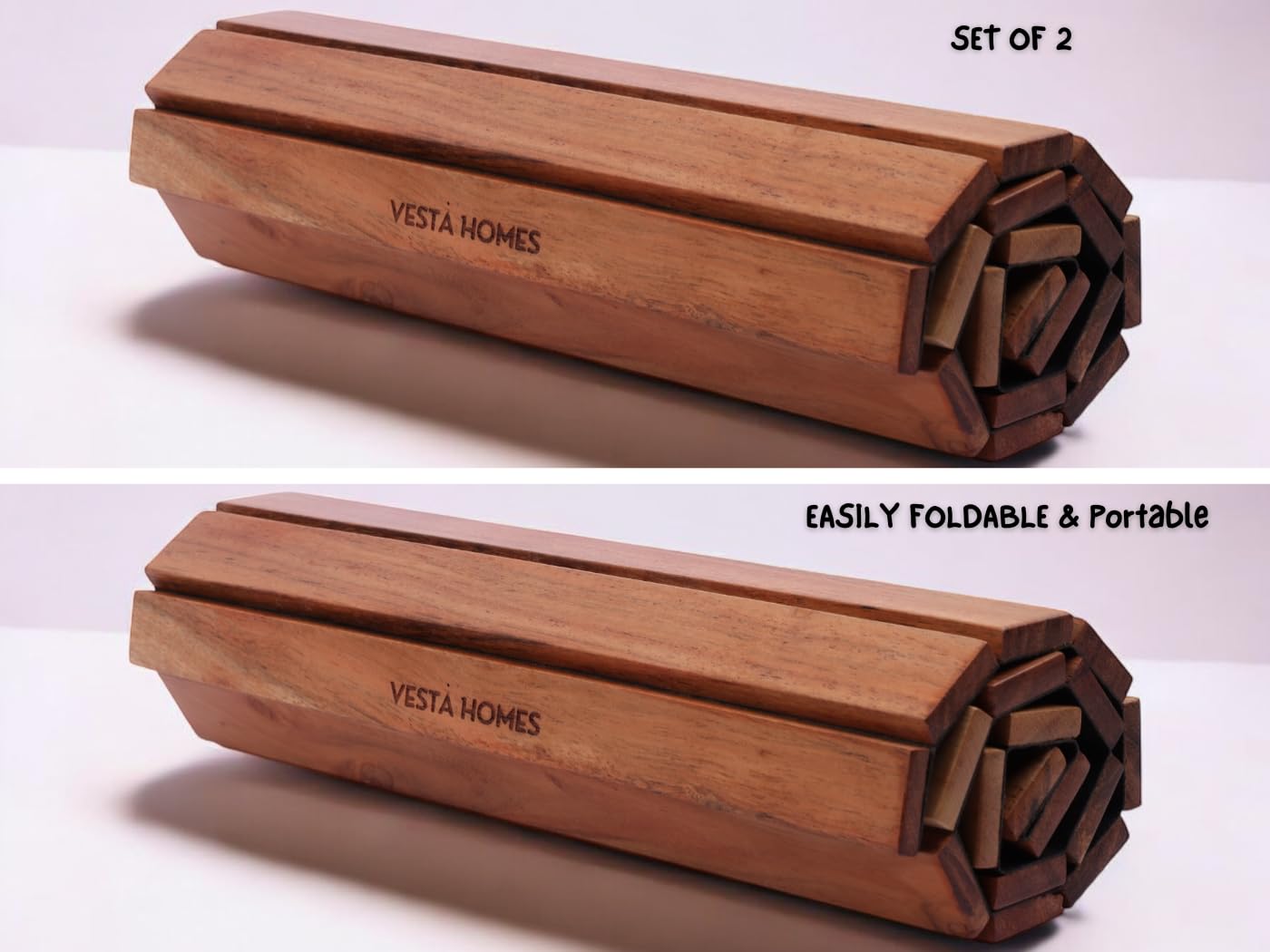 Vesta Homes Sofa Armrest Tray Set of 2 | Acacia Wood | Tambour Tray | Flexible and Foldable | Dining Table Mat | Suitable for Food, Drinks, Snacks, Cup | 43 x 28 x 1.3 cm | Handcrafted in India 2