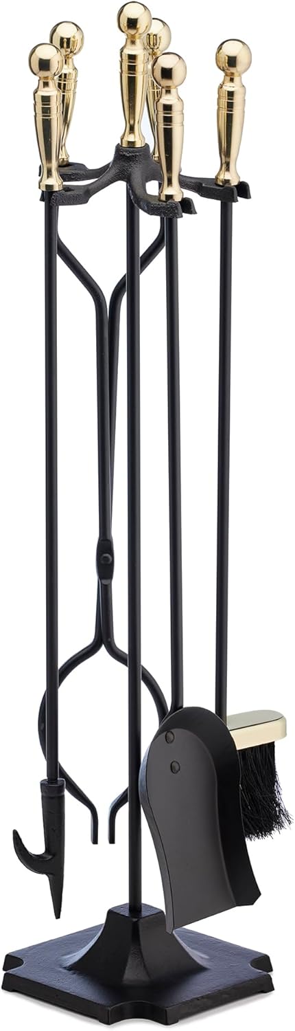 UniFlame 5-Piece Fireplace Tools Set, Polished Brass and Black (T51030PK)