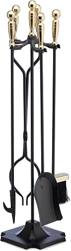 Uniflame 5-Piece F-3189 Fire Set, Polished Brass and Black