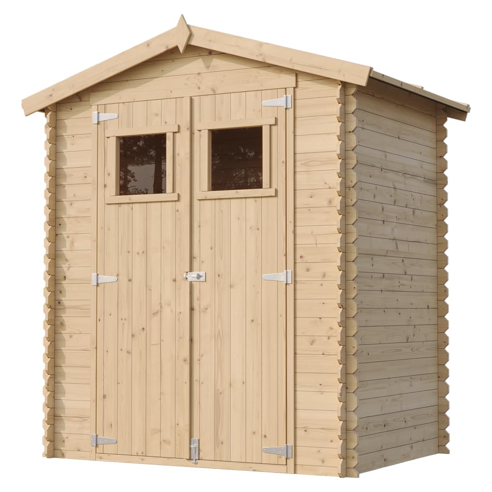 Holzhaus Gartenhaus TIMBELA M367+M367G - Gartenschuppen Holz mit Boden Imprägnierte B196xL136xH218 cm/ 1.98 m2 Lagerschuppen für Garten - Fahrrad Schuppen - Wasserfestes Dach