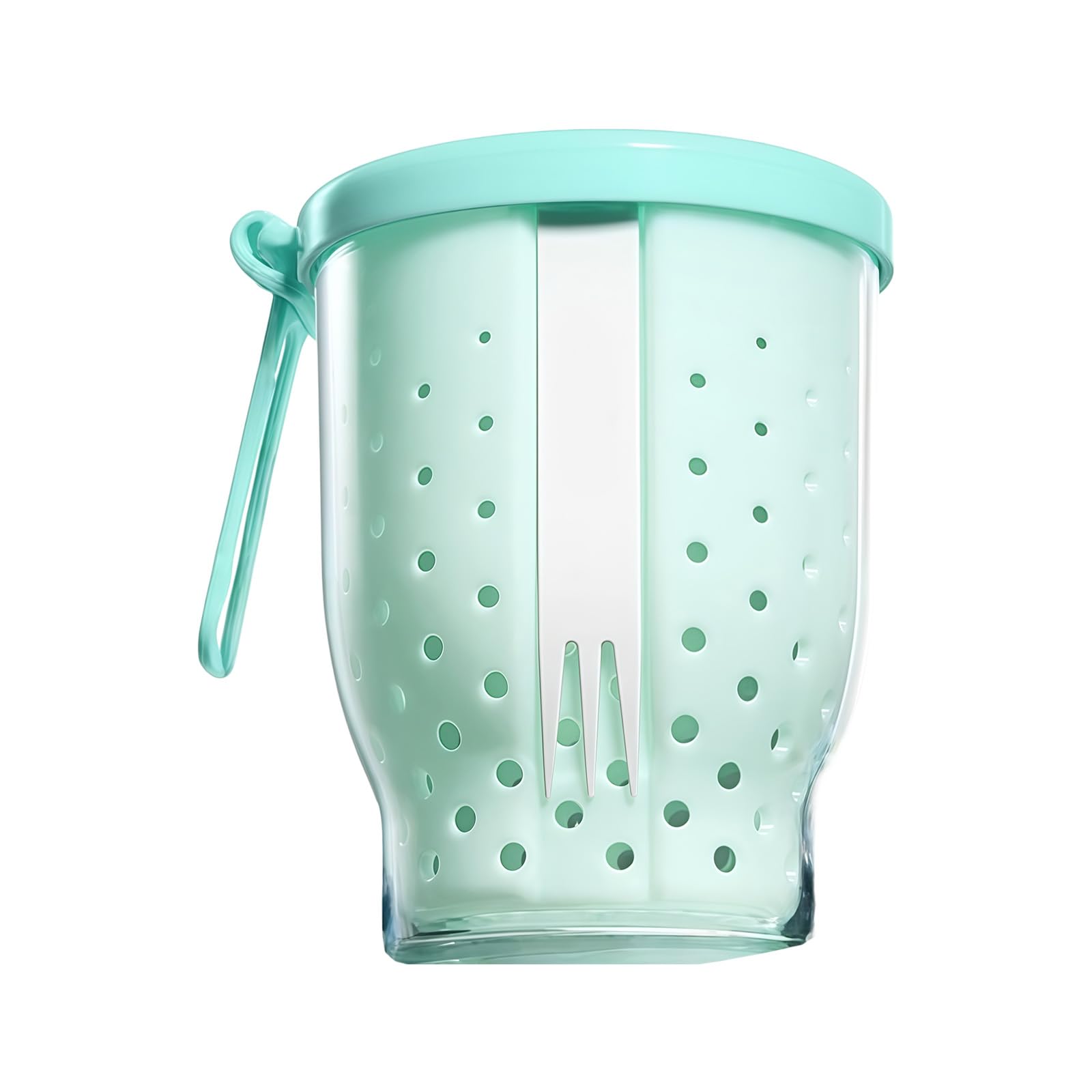 hogtnd Plastic Fruit Cup with Removable Strainer and Fork, Leak-proof Lid, Space Saving Food Container for Travel, Outdoor, Portable Strainer Cup with Silicone Handle
