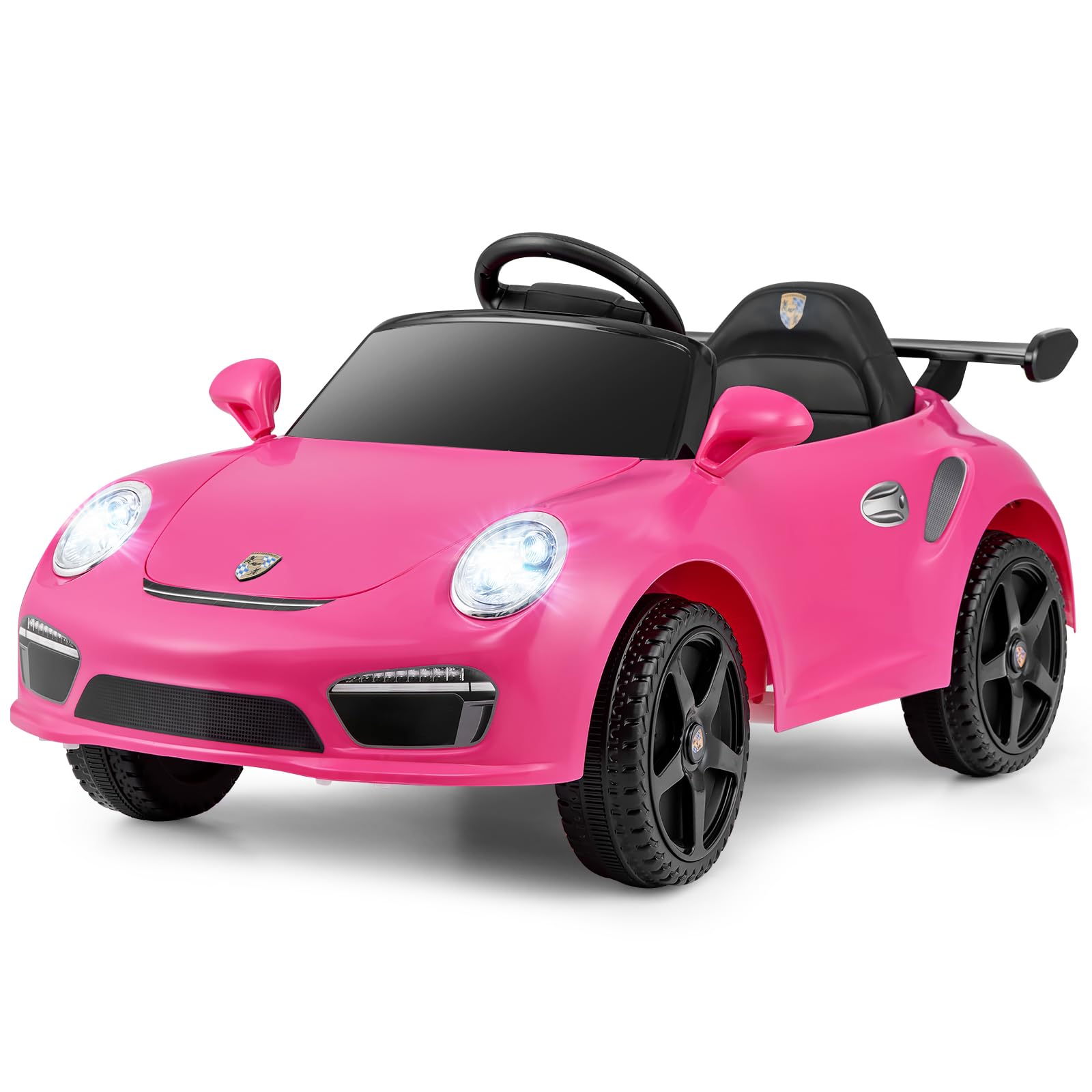 COSTWAY 12V Kids Ride on Car, Licensed Porsche Electric Toy Vehicle with Remote Control, LED Lights, Music, Horn, Wireless, Battery Powered Ride on Toy for Boys Girls Ages 3-8 (Pink)