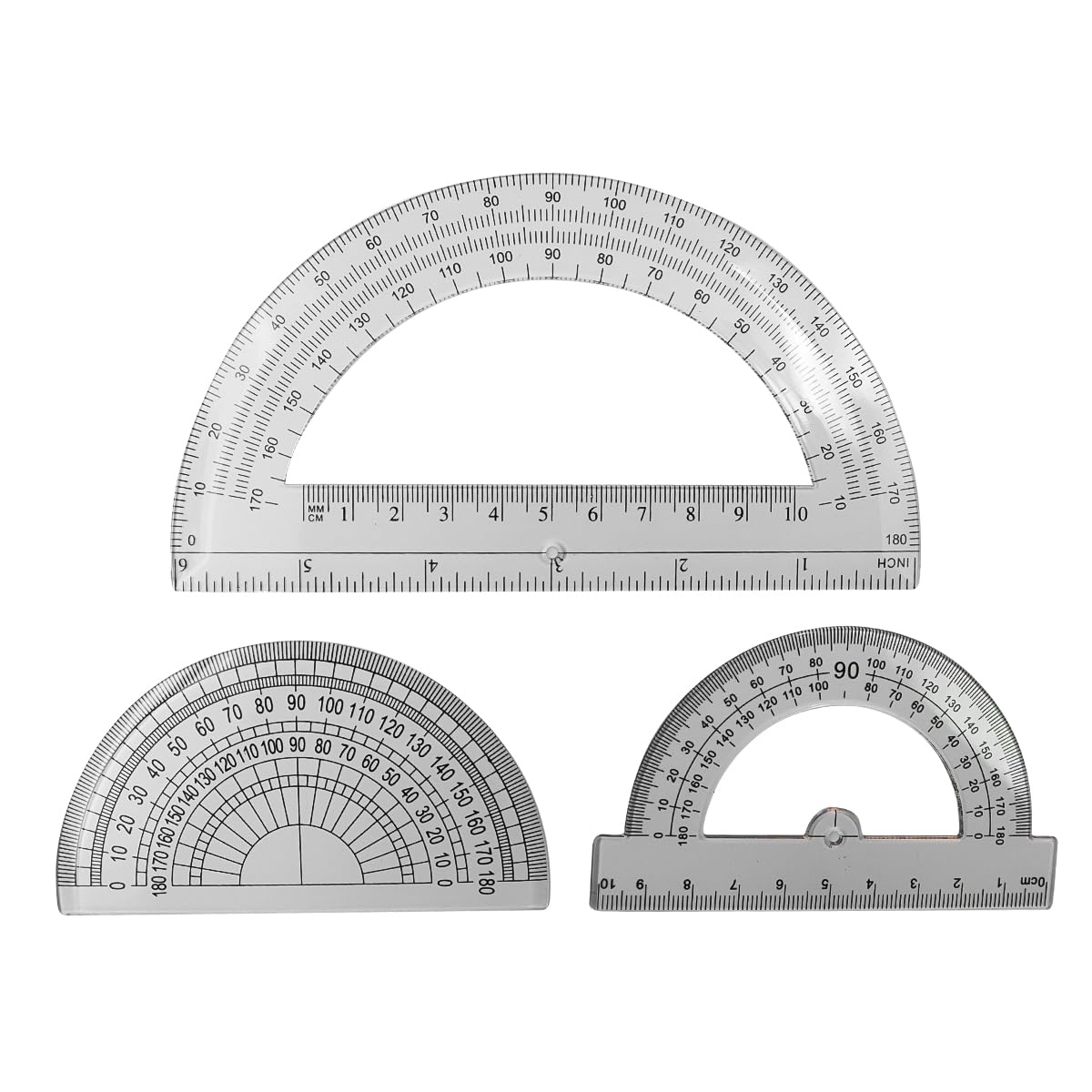 Muiltvoe 3PCS Plastic Protractors Math Protractor Clear 180 Degree Protractor For Drafting Drawing Geometry Office School Supplies