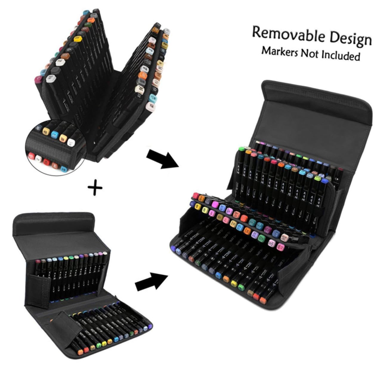 VILLCASE Borsa Porta Pennarelli con 80 Scomparti, Astuccio Nero | Tessuto, Portatile per Ufficio e Viaggio, Custodia Protettiva per Accessori da Scrivania