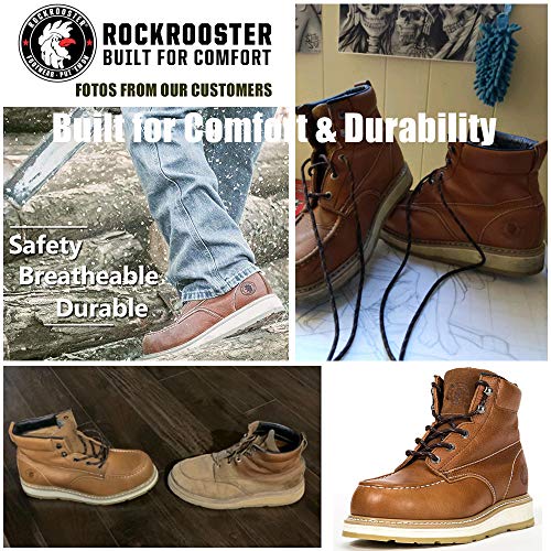 ROCKROOSTER Comfortable Work Boots Men, Composite Toe, Moc Toe Wedge Safety Water Resistant Leather Shoes for Electrician, Carpenter, Ironworker, Sheetmetal Worker constructions AP828-8.5 Brown