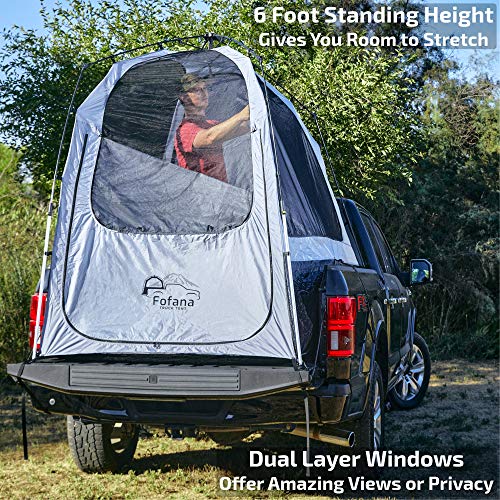 FOFANA Truck Bed Tent Automatic Setup - Full Size Truck Tent | 6' Standing Height, Panoramic Windows, Full Coverage Weatherproof Rainfly | Sleep Off The Ground and Under The Stars