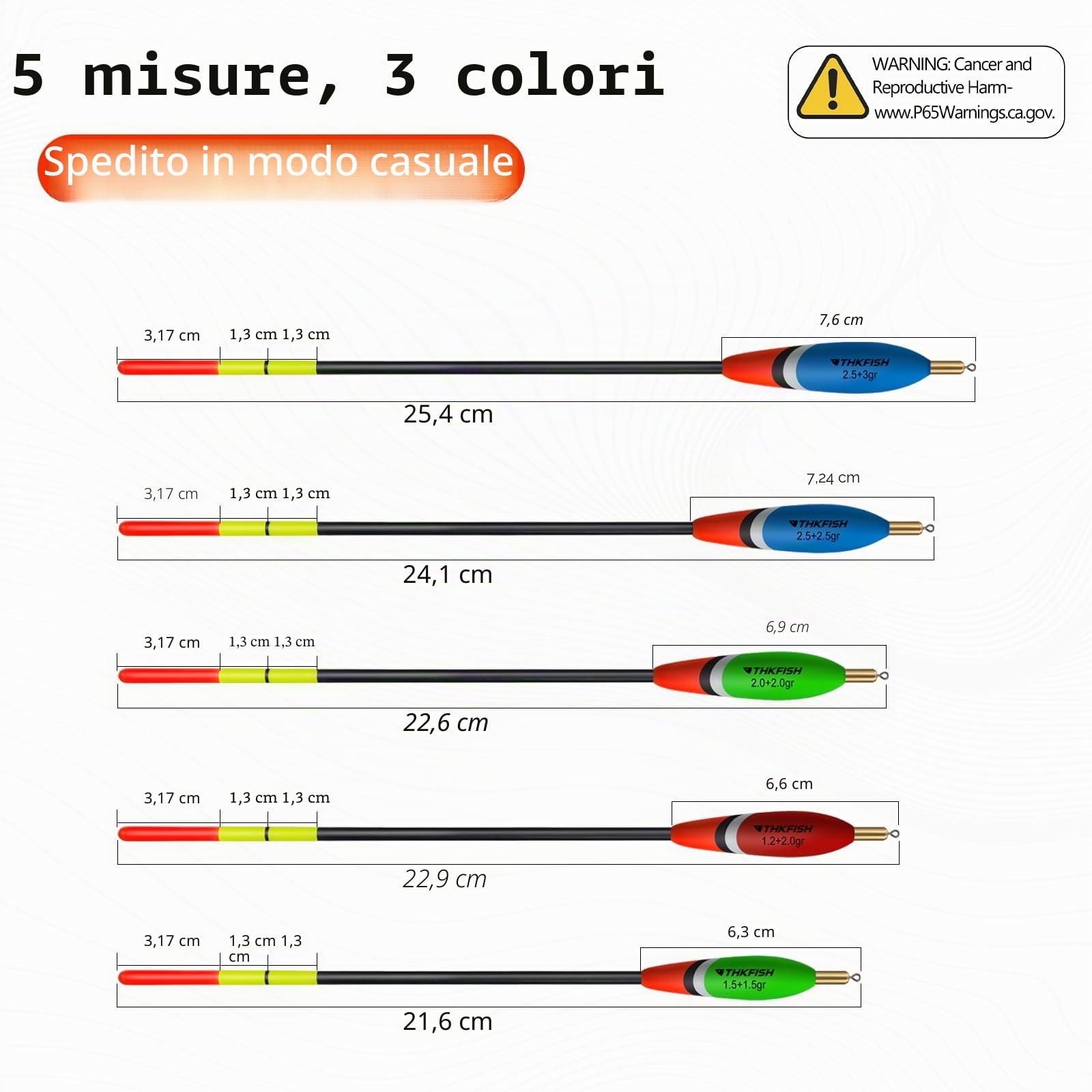 THKFISH Set di 5 galleggianti da pesca in legno con colori vivaci, 2,5 + 3 g/2,5 + 2,5 g/2,5 + 2,5 g/2,0 + 2,0 g/1,2 + 2,0 g/1,5 + 1,5 g (A)