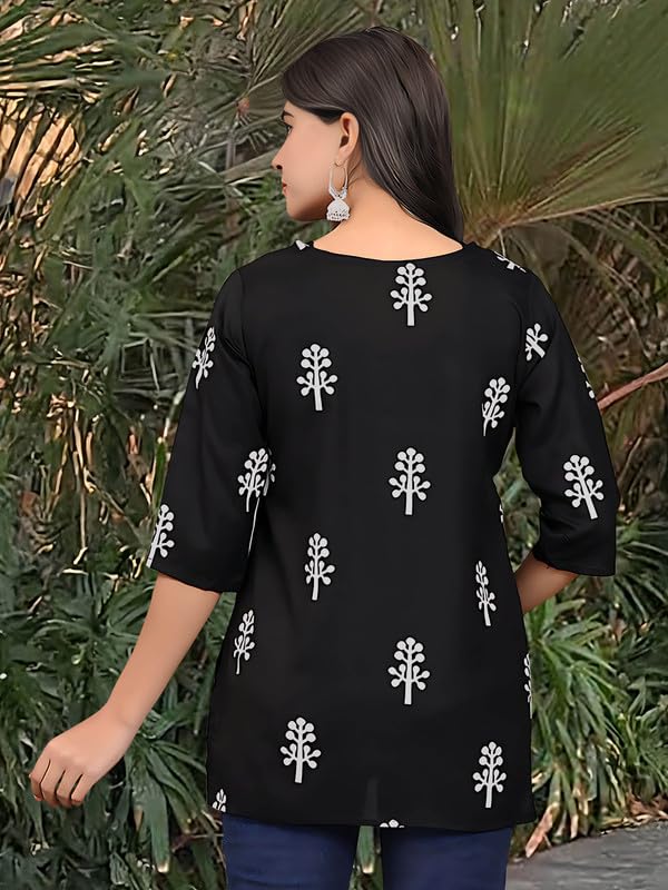 Image of Dream Beauty Fashion Women's Printed Tunic Top /Short Kurti with Long Sleeve V-Neck -23 inch Inches (Tunic-Top)
