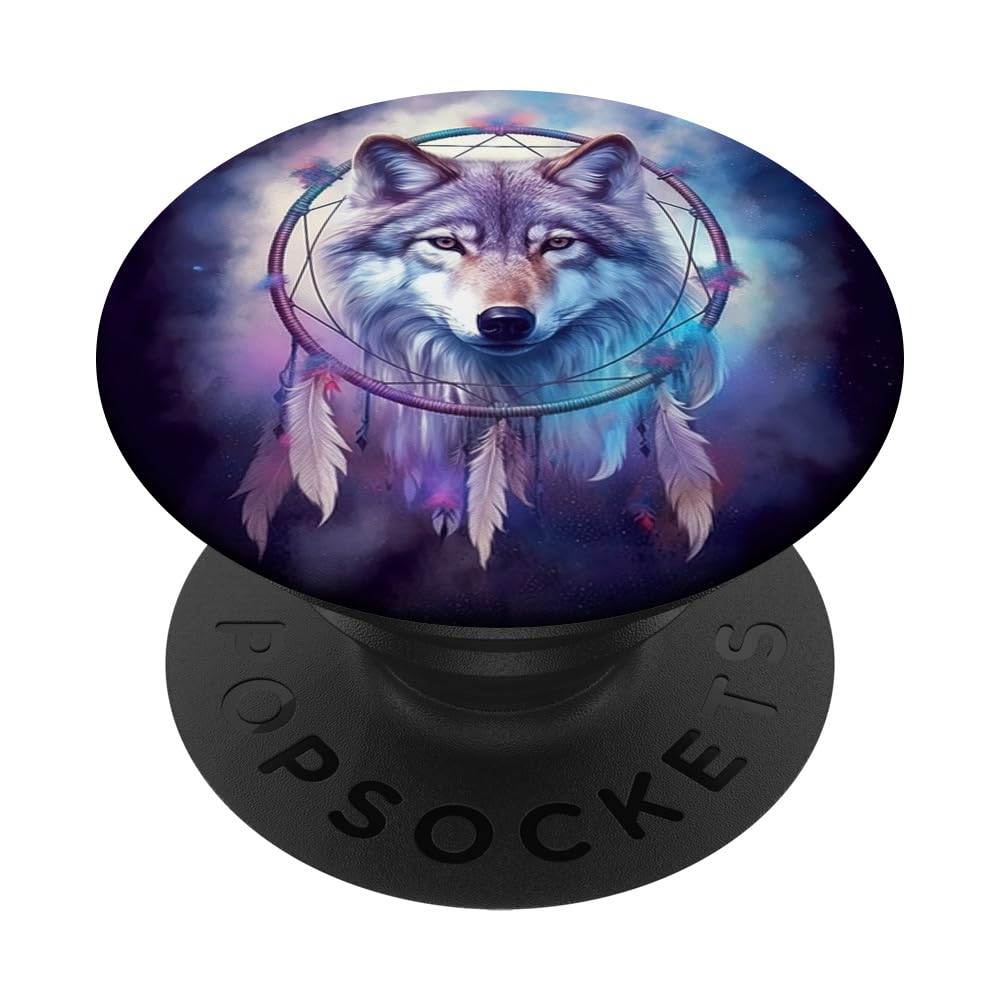Wolf Dream Catcher Celestial Galaxy Purple PopSockets Adhesive PopGrip