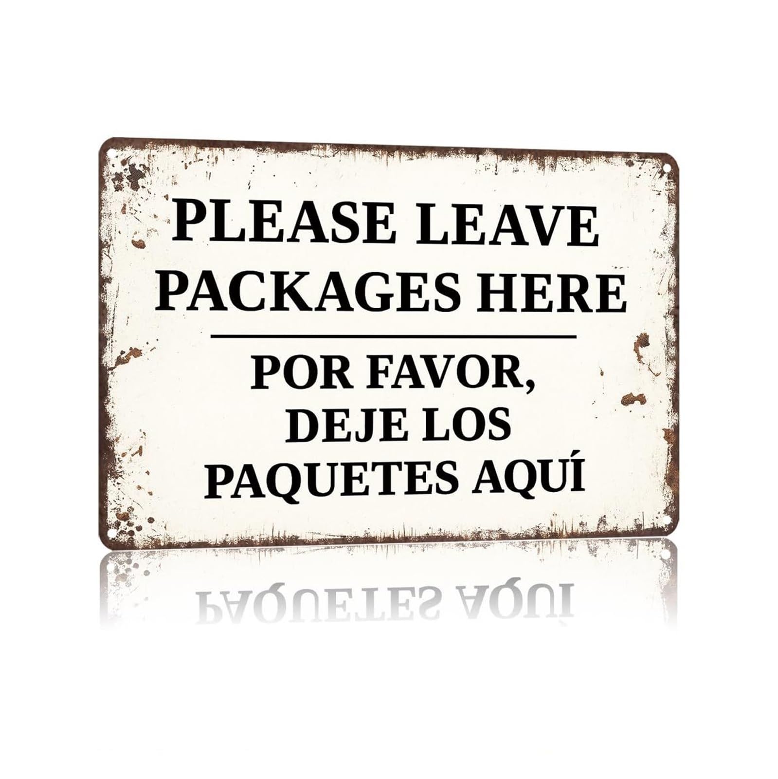 PIUHRKLEVD Bilingual Delivery Metal Sign Leave Packages Here English Spanish Vintage Tin Door for Porch Front Entryway 8 X 12 inch