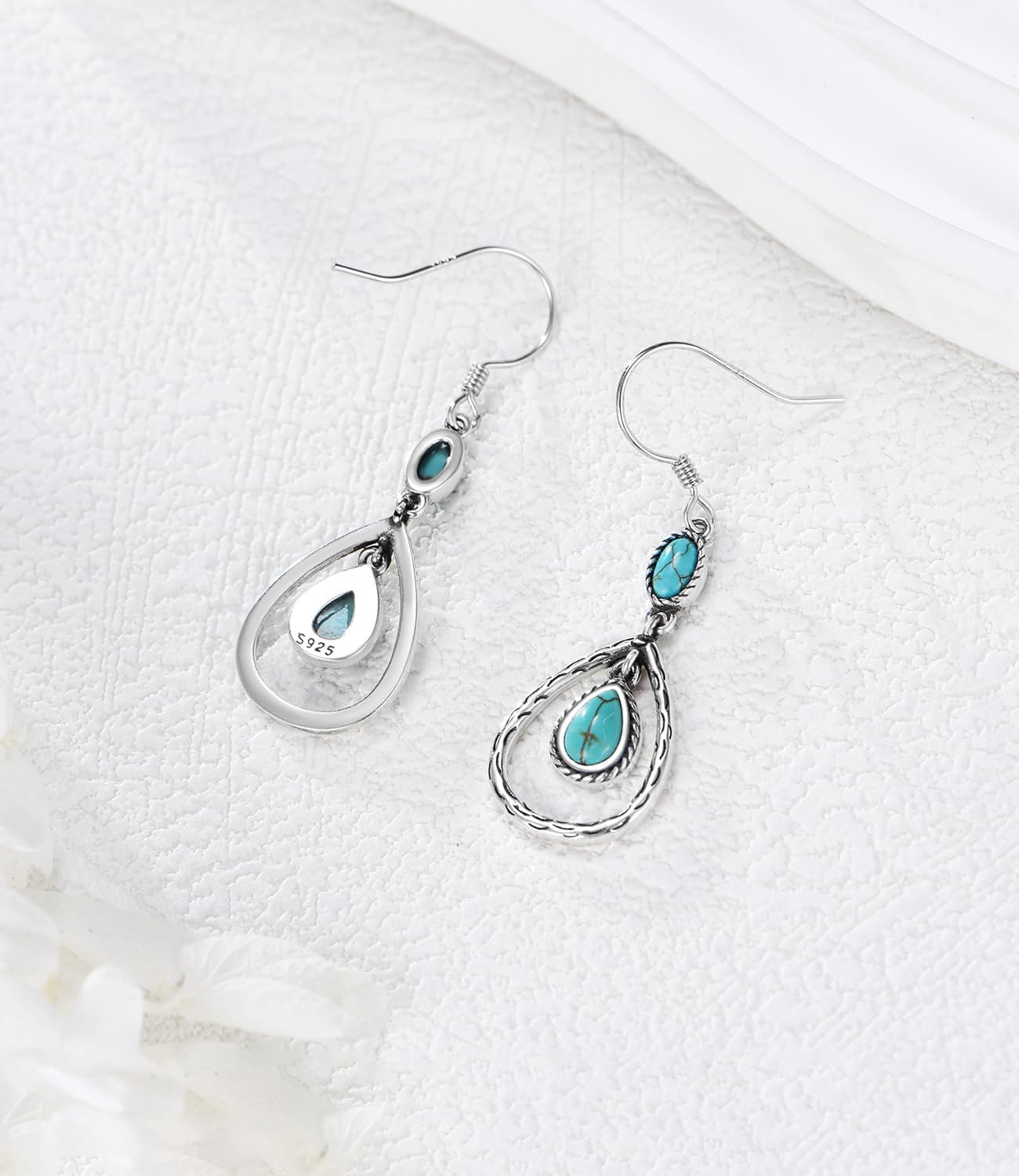 Southwest Genuine Turquoise Earrings for Women 925 Sterling Silver Boho Two Natural Gemstone Earring Native American Style Jewelry for Her - Image 4