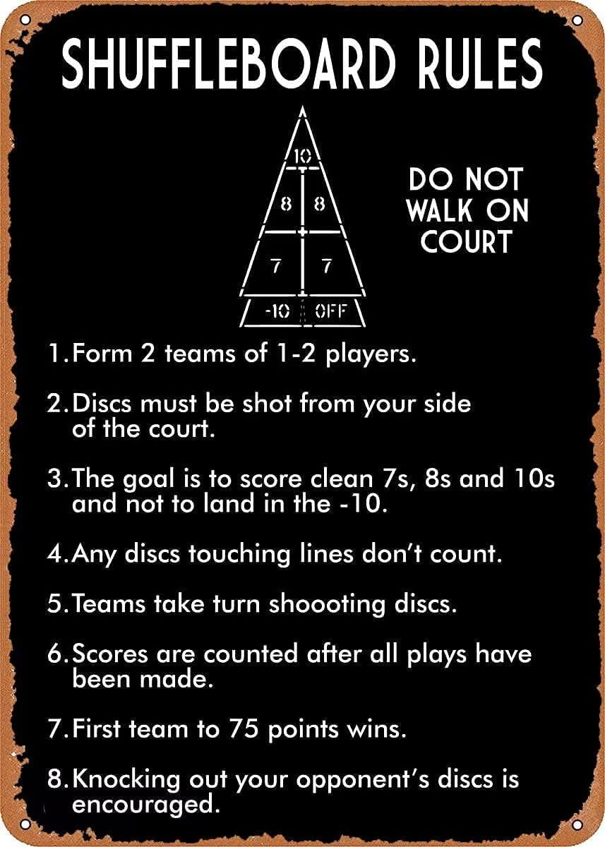 peiyeety Shuffleboard Rules Metal Signs Vintage Home Cave Retro Poster Wall Art Tin Sign for Home Bedroom Club Cave Bars Wall Decor Plaque-8x12Inch